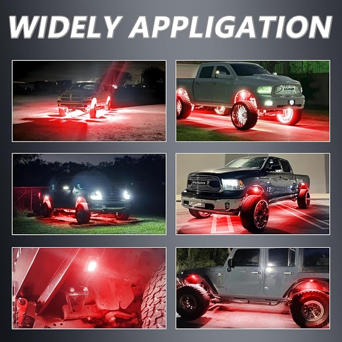 GSRECY Rock Lights Ultra Bright LED Neon Underglow Lights Waterproof for Trucks Pickup SUV UTV ATV RZR Car Boats Motorcycle (Red, 16 Pods+ 33ft Wire Harness)