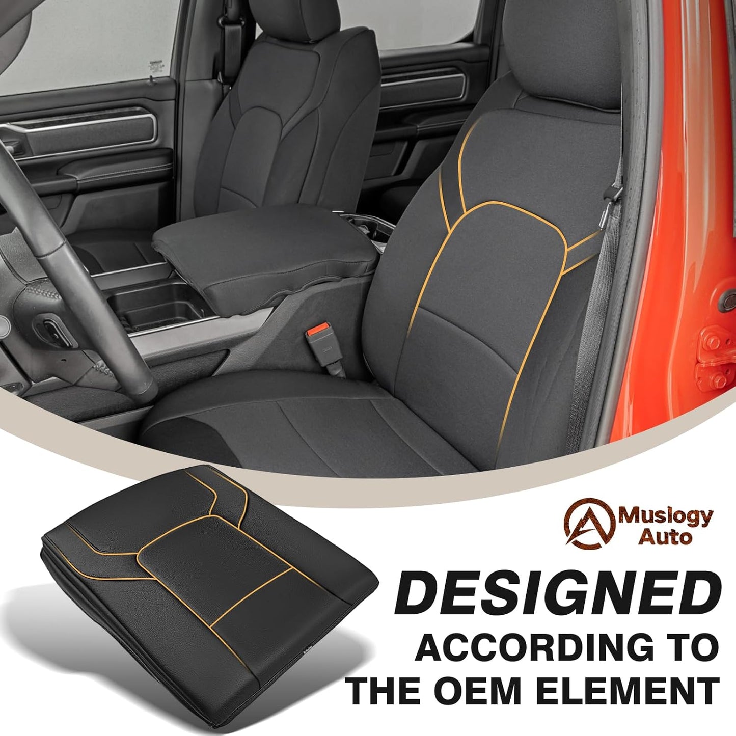 Muslogy Center Console Armrest Cover Compatible with Dodge Ram1500 2500 3500 2019-2025 Comfort Armrest Pad Arm Rest Cushion Vegan Leather Protector 1-Inch Extra Thick(Bucket Seat ONLY, NO FOR LIMITED)