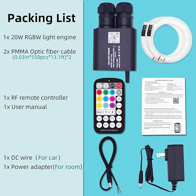 Dual Color Twinkle Starlight Headliner Kit 1100 Piece Starry Night Star Lights Ceiling 2 Color RGBW Bluetooth App Control Music Mode Fiber Optic Lights for Car 13.1ft/4m