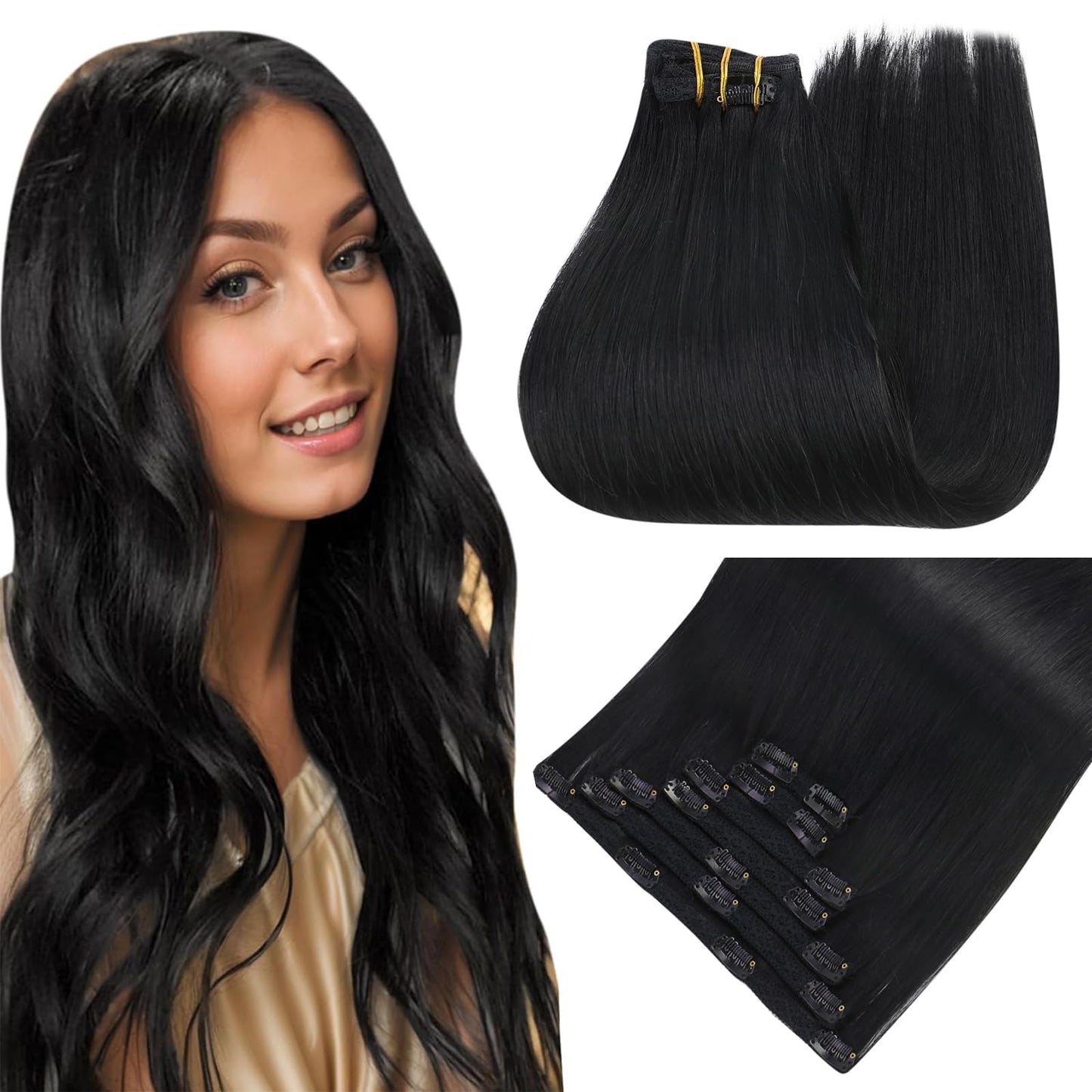 Easyouth Clip In Hair Extensions Real Human Hair Black Human Hair Clip In Extensions #1 Jet Black Lace Hair Extensions Clip Ins