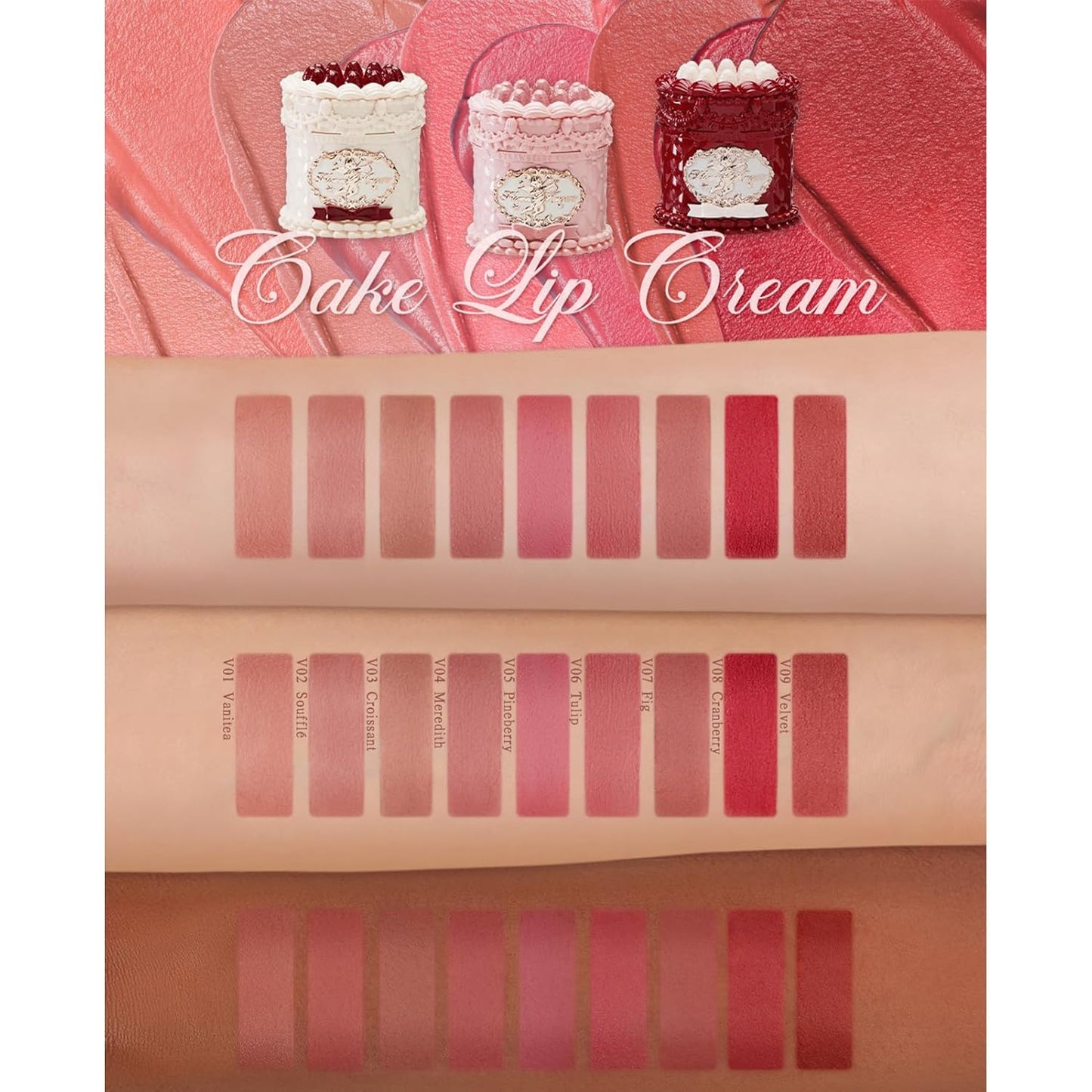 Flower Knows Strawberry Cupid Cake Lip Cream,Velvety-Smooth Matte Liquid Lipstick,Hydrating,Smudge-proof & Stain-Free Lip Stain(V08 Cranberry,0.17 Fl Oz)