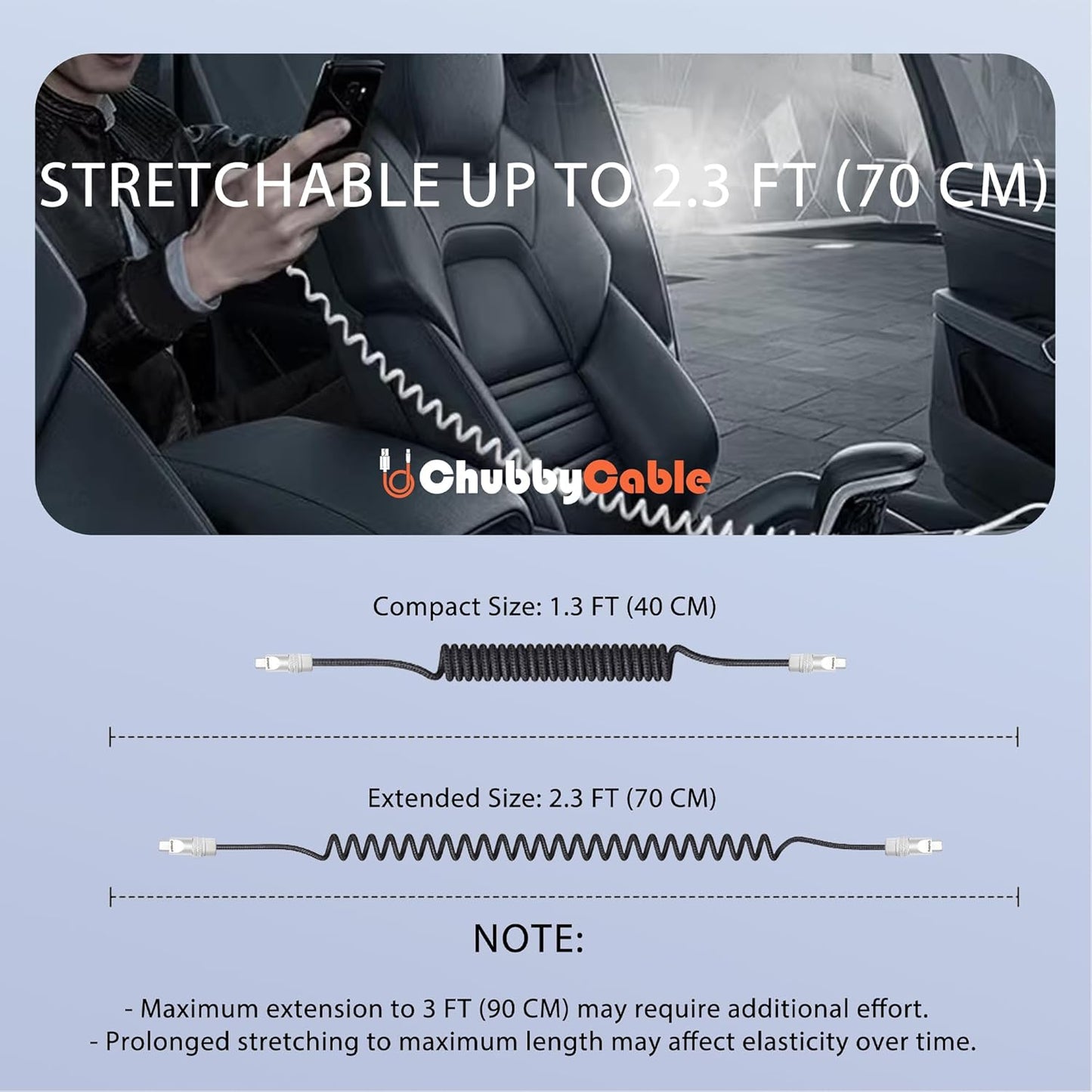chubbycable Curly Chubby - Retractable Fast Charging Cable 240W Coiled Charger Cord for Car Durable USB-C Cable for Phones, Tablets and More, Red+Red, Type-C to Type-C, 1.3FT-2.3FT