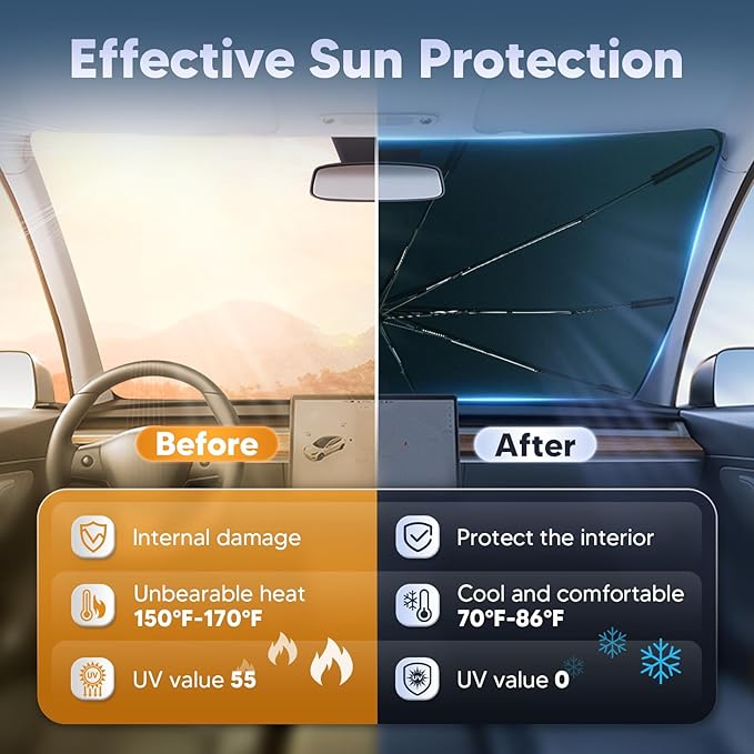 Autorder Windshield Sun Shade Umbrella for 2017-2024 Nissan Rogue Sport Accessories,Upgraded Ice Crystal Material,Easy Setup Umbrella Sunshade for Car Windshield,100% Sun Blocking(Not for Rogue)