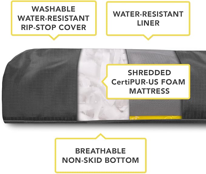 K9 Ballistics Tough Rectangle Pillow XXL Extra Large Dog Bed - Removable Cover, Washable, Durable & Water Resistant Dog Bed Made for Big Dogs 68" x40 Light Gray Velvet