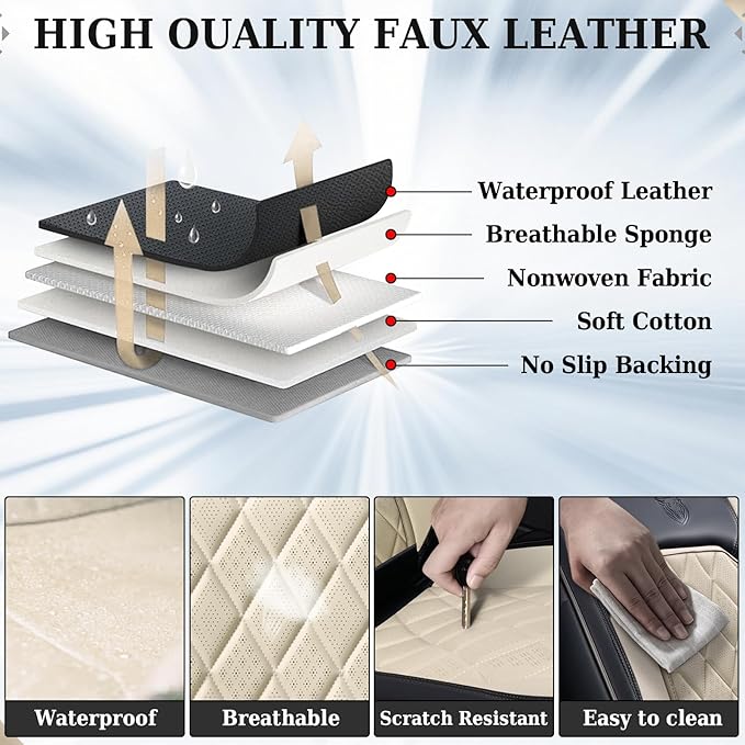 Coverado Car Seat Covers Front Seats, Waterproof Faux Leather Car Seat Covers 2 Pack, Universal Car Seat Protector Driver Seat Covers Fit for Most Cars Trucks SUV- Black&White