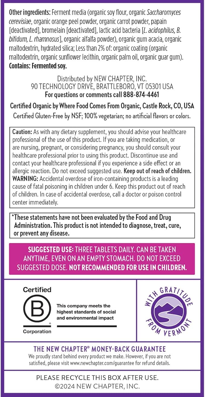 New Chapter, Postnatal Vitamins Lactation Supplement, Complete Multivitamin with Fermented Vitamin D3 + B Vitamins, Made with Organic Vegetables & Herbs, Non-GMO Ingredients, 96 Count