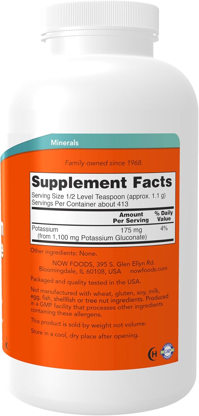 NOW Foods Supplements, Potassium Gluconate Pure Powder 175 mg, Essential Mineral*, 1-Pound