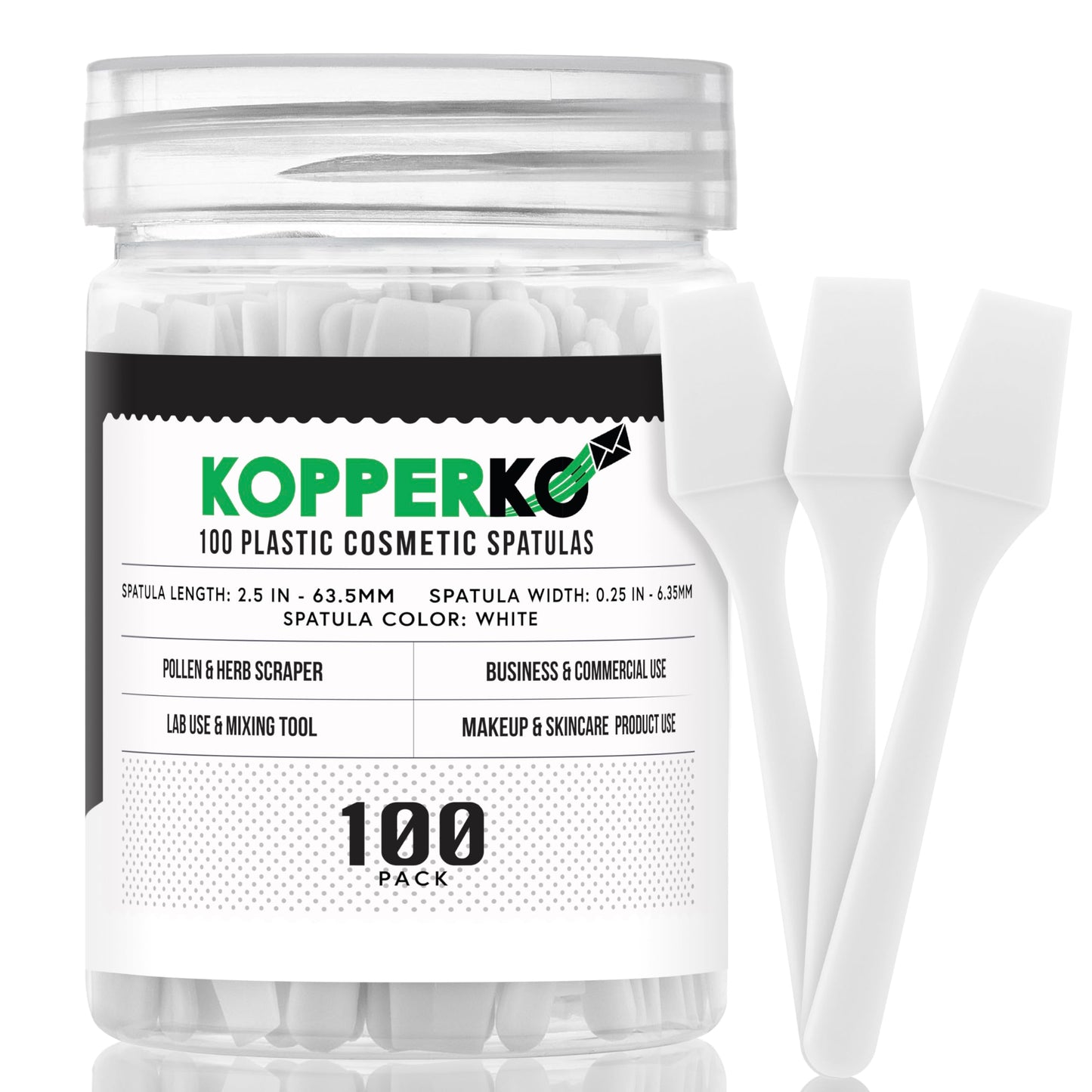 Kopperko 100 Pack 2.5 Inch Cosmetic Spatulas - Small Plastic Spatula For Cosmetics, Creams, & Crafts | Makeup Spatula Or Multipu