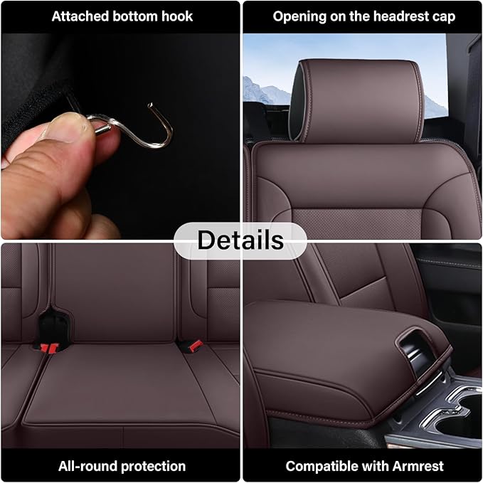 Coverado Chevy Silverado Seat Covers, Leather Car Seat Covers Custom Fit for Chevy Silverado GMC Sierra 2014-2018 1500, 2015-2019 2500HD 3500HD (Full Set, Brown)