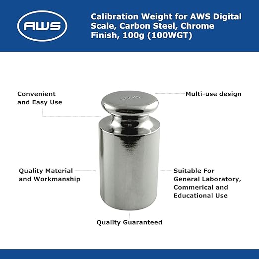 American Weigh Scales Calibration Weight for AWS Digital Scale, Carbon Steel, Solid Stainless Steel Chrome Finish, 100g (100WGT)