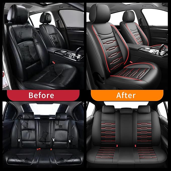 Fit Outback Car Seat Covers for Subaru Outback 2010-2024 2025 2026 - Upgraded Premium Waterproof & Breathable Leather,Airbag Compatible, All-Weather Seat Cushion Protector(Full Set, Black+Red)