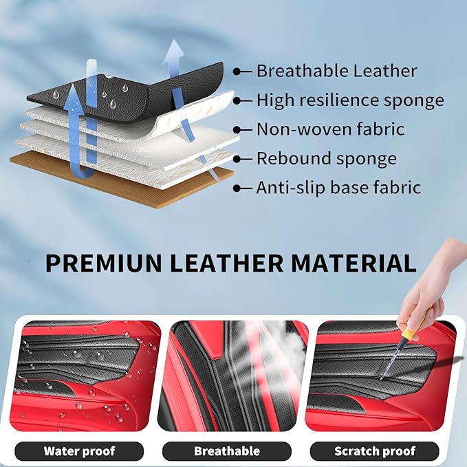 Fit Murano Car Seat Covers Compatible with Nissan Murano 2004-2025 2026 - Full Set Premium Leather， Waterproof Breathable， All-Weather Seat Cushion Protecto&Airbag Compatible （Red & Black