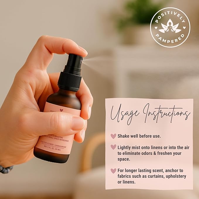Blooming Desert Luxury Small Space Air & Linen Freshener Spray - Cactus Flower + Sandalwood - Designer-Inspired Home Fragrance - Non Toxic Room Spray + Odor Eliminator - 2 oz Travel Size
