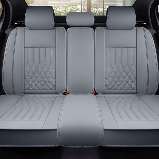 Aierxuan Rear Car Seat Covers Universal Fit for Honda Civic Accord CRV, Toyota Camry Prius Rav4 Corolla, Kia, Lexus, Nissan, Mazda, Jeep Cherokee and Most Cars, with Waterproof Leather (Grey)