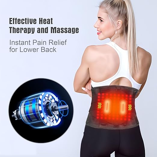 Heated Back Brace with Massage, Rechargeable Heating Pad for Back Pain Relief, Adjustable Back Support Belt with Heat Therapy and Vibration Massager for Men and Women, L