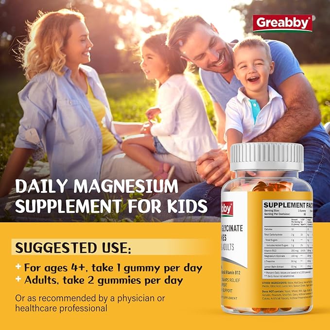 Magnesium Glycinate Gummies for Kids & Adults - Magnesium Glycinate 300mg Chewable Supplement - Promotes Sleep, Muscle, Relaxation (60Count)