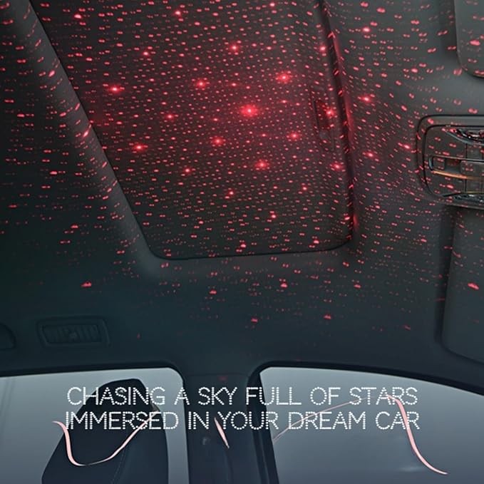 Car Armrest Pad Cover with Red Starry Sky LED Projection, Dual Type-C Charging Ports, Leather Car Center Console Cushion with Cup Holder, Tissue Holder (Red Starry Sky LED Projection, Burgundy)