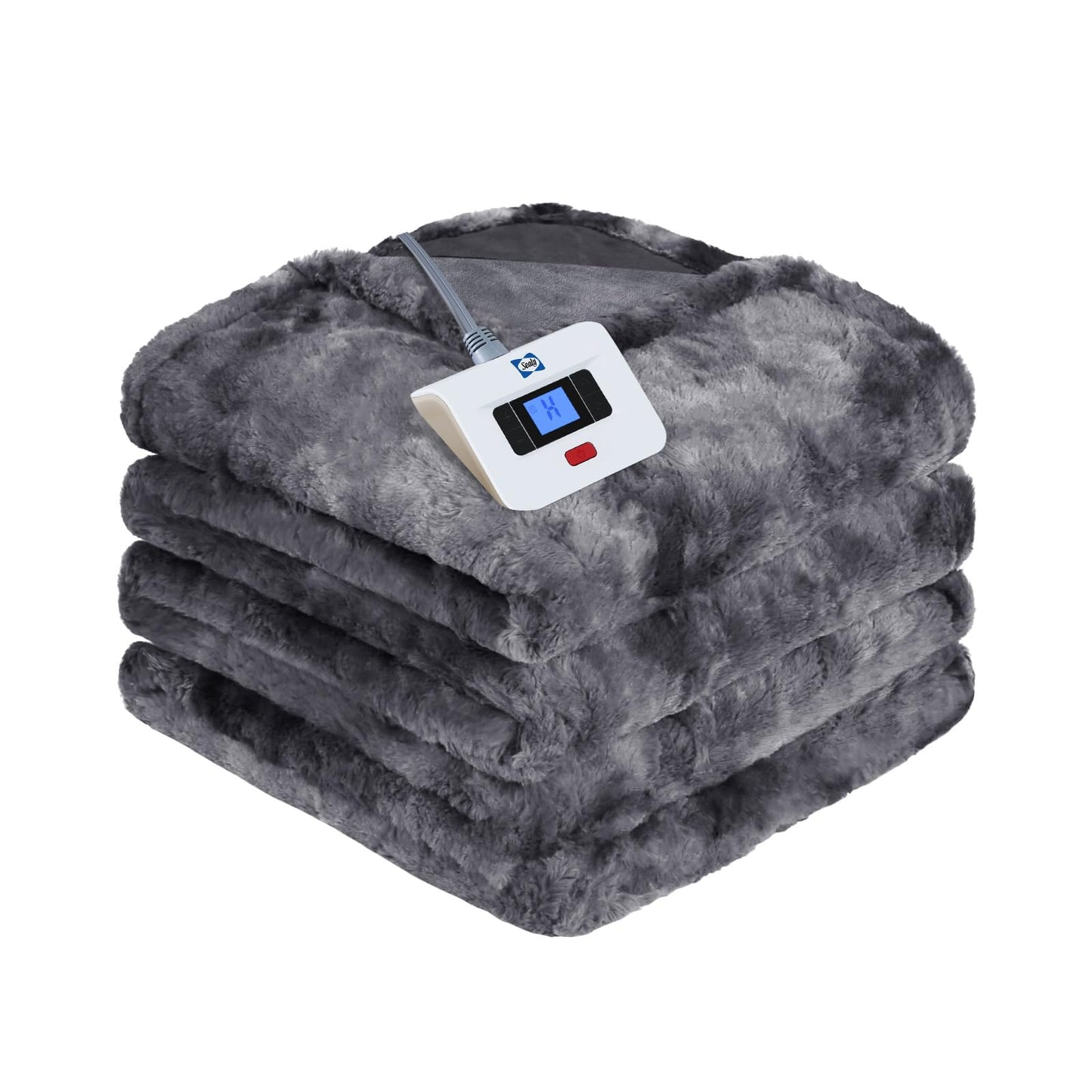 Sealy Electric Blanket Heated Throw, Faux Fur Heating Blanket with 6 Heat Settings & 2-10 Hours Auto Shut Off, Fast Heating & ETL Certification, 50x60 Inch, Grey
