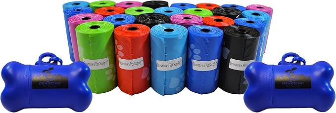 Downtown Pet Supply Rainbow Paw Print Poop Bags (520 CT & 2 Dispensers) - Leak-Proof, Unscented, Clips to Dog Leashes & Harnesses