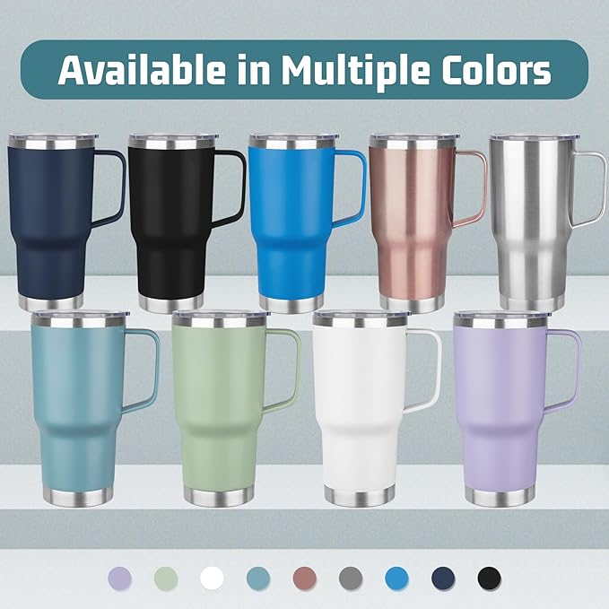 20 oz Tumbler with Handle Stainless Steel Insulated Coffee Mug Tumbler with Lid and Straw Double Wall Vacuum Insulated Coffee Mug Leak Proof Travel Mug Tumbler for Hot and Cold Drink (Mix Color-1)
