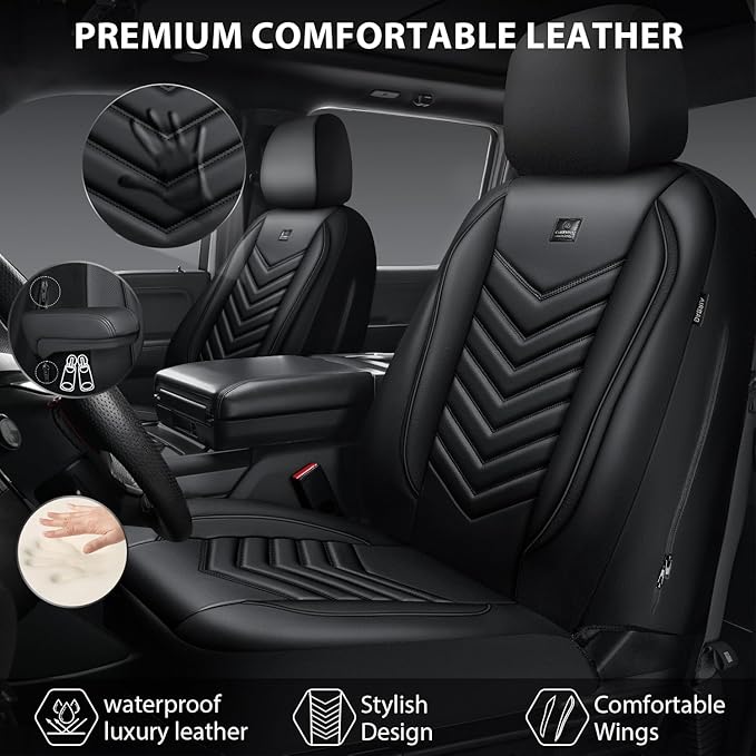 CAR PASS 3D Foam Faux Leather Car Seat Covers Front Seats,Waterproof Leather Front Seat Cover for Cars,Luxury Universal Fit for SUV Truck Sedan Automotive, Armrest Airbag Compatible Anti-Slip, Black
