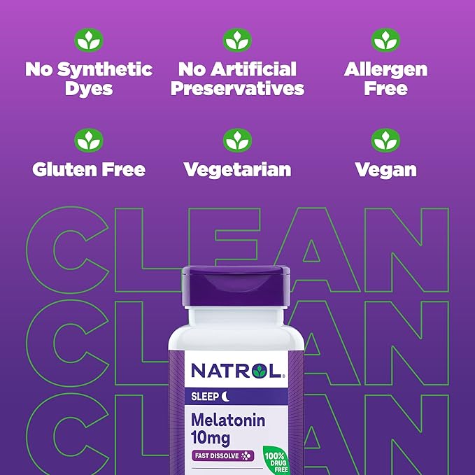 Natrol Fast Dissolve Melatonin 10 mg, Melatonin Supplements for Restful Sleep, Sleep Support for Adults, 200 Strawberry-Flavored Tablets, Up to a 200 Day Supply