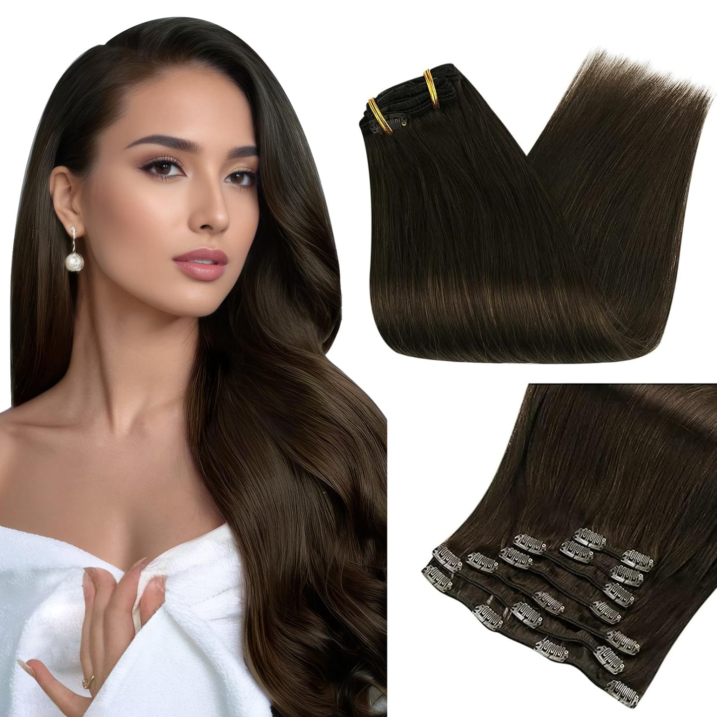 Full Shine Dark Brown Hair Extensions Real Human Hair Clip Ins Double Weft Invisible Clip In Extensions For Long Clip Ins Brown
