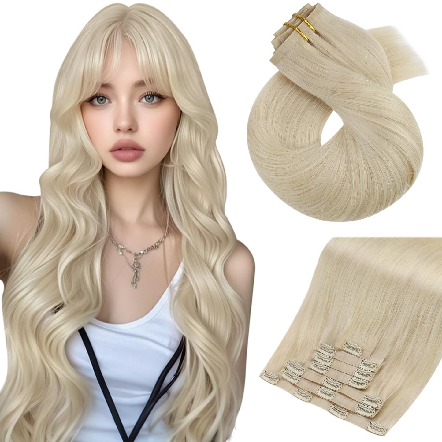 Moresoo Seamless Clip In Hair Extensions Blonde Remy Pu Weft Clip In Human Hair Extensions Platinum Blonde Seamless Hair Extensi