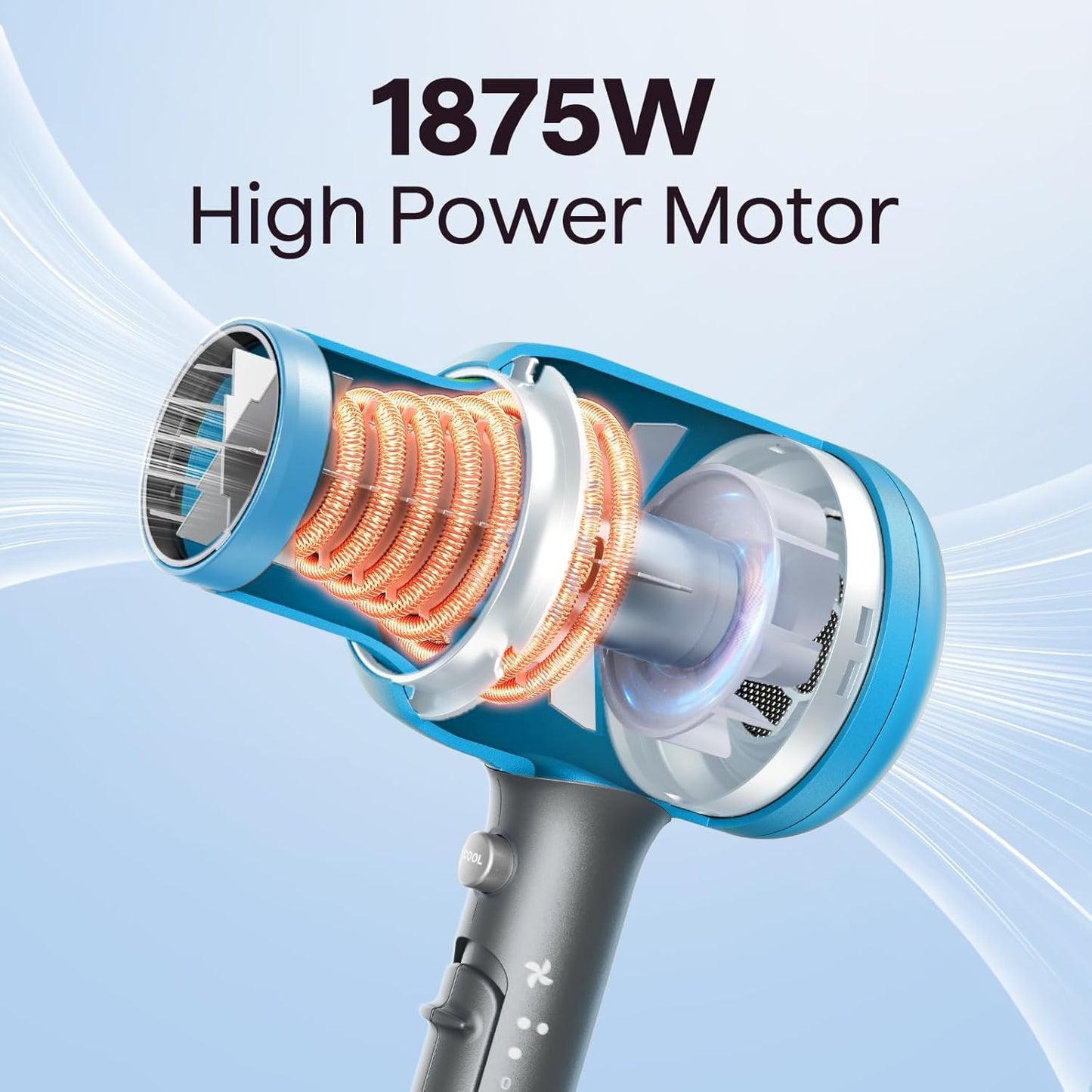 Ionic Hair Dryer for Curly Hair | 1875W Fast Drying | Diffuser & Attachments | Rose Gold