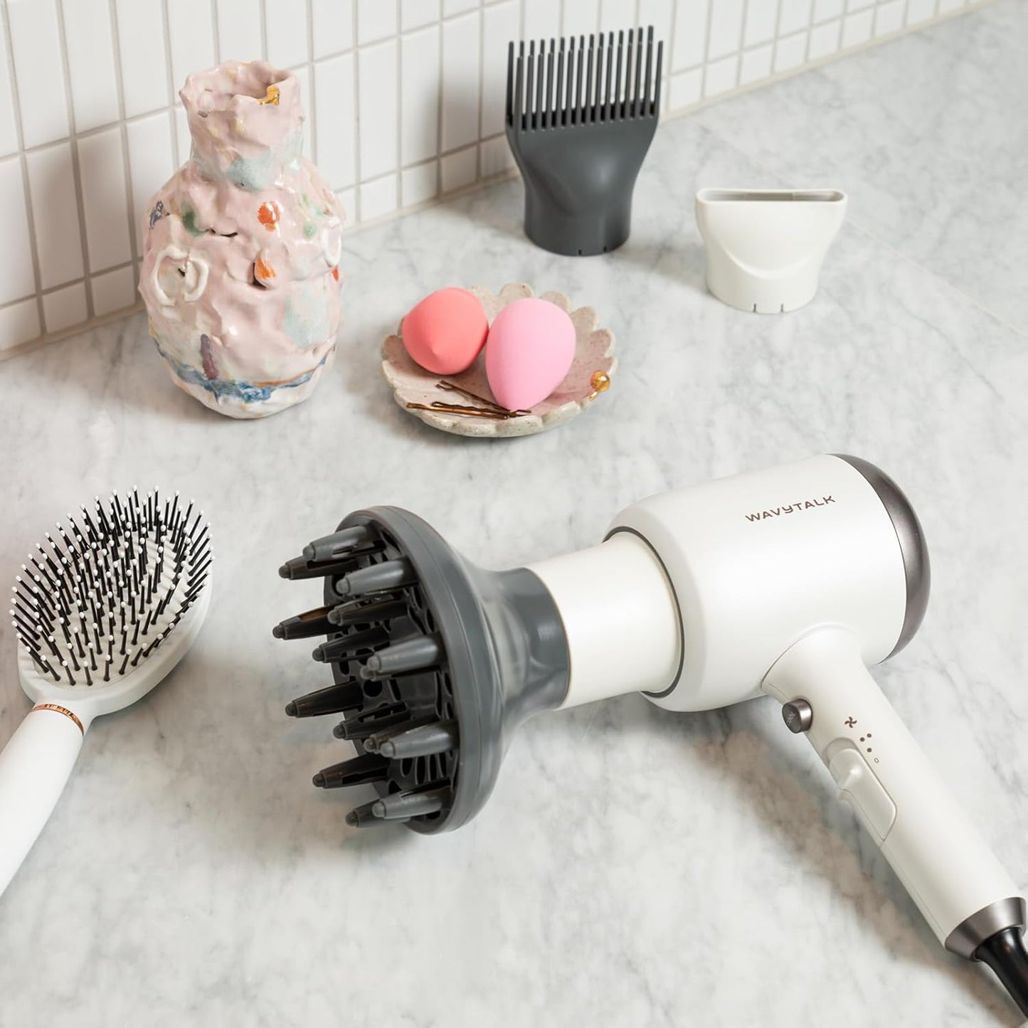 Ionic Hair Dryer for Curly Hair | 1875W Fast Drying | Diffuser & Attachments | Rose Gold