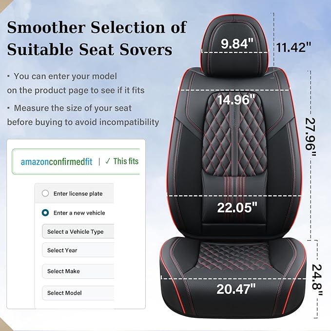 Coverado Seat Covers, Car Front Seat Covers with Backrest, Nappa Leather Car Seat Protectors,Waterproof &Breathable,Anti-Slip Automotive Seat Cushion, Universal Fit for Most Vehicles,2Pcs Black