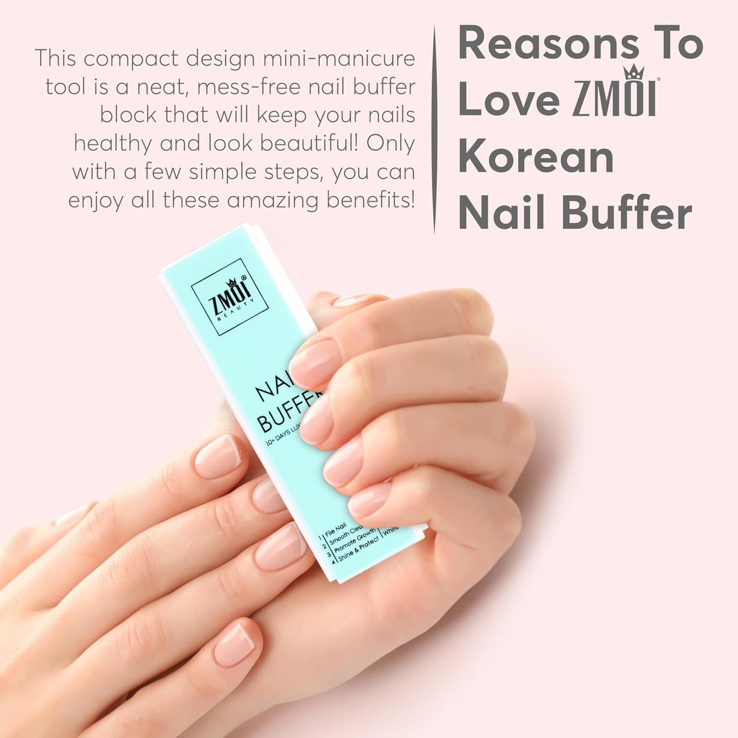 Pro Nail Buffer Block – 2 Pack Luxurious Shine Korean 4-Way Nail Buffing Block – Natural Shine Nails – Manicure/Pedicure Tools for Home and Salon