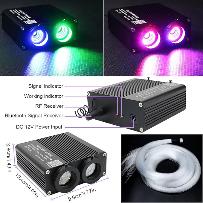 AZIMOM Dual Color 32W Sound-Activated Mix860pcs Fiber Optic Starlight Headliner Kits 13.1ft Fiber Strands APP/Bluetooth Remote Control Star Ceiling Car Home Roof Decor