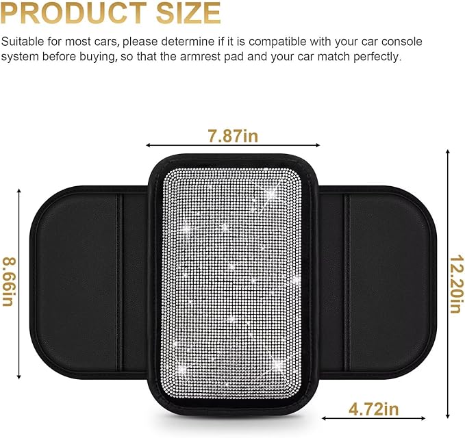 Bling Center Console Cover Fit for Toyota Land Cruiser with 2 Storage Bags Fully Diamond-Studded Style Center Console Armrest Cover with Total Protection(Silver Diamond)