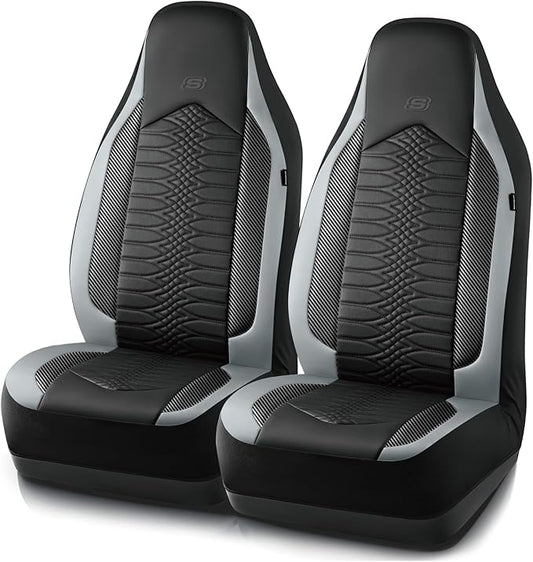 Skechers Memory Foam Car Seat Covers, Leather High Back Seat Covers Quilting Design,Waterproof Sports Car Seat Covers Front Seats,Airbag Compatible, Universal Fit for Most Cars, SUVs,Trucks,Gray
