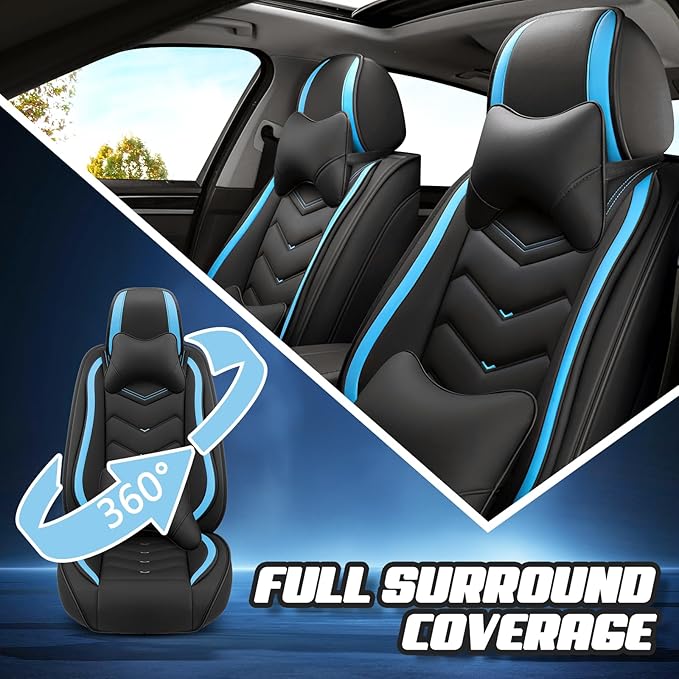 Car Seat Covers for Jeep Grand Cherokee L 2021-2026, Premium Nappa Leather Car Seat Cover, Stylish Sport Seat Covers， Automobile Seat Cover Sets.(Luxury 2 Seats/Black Blue)