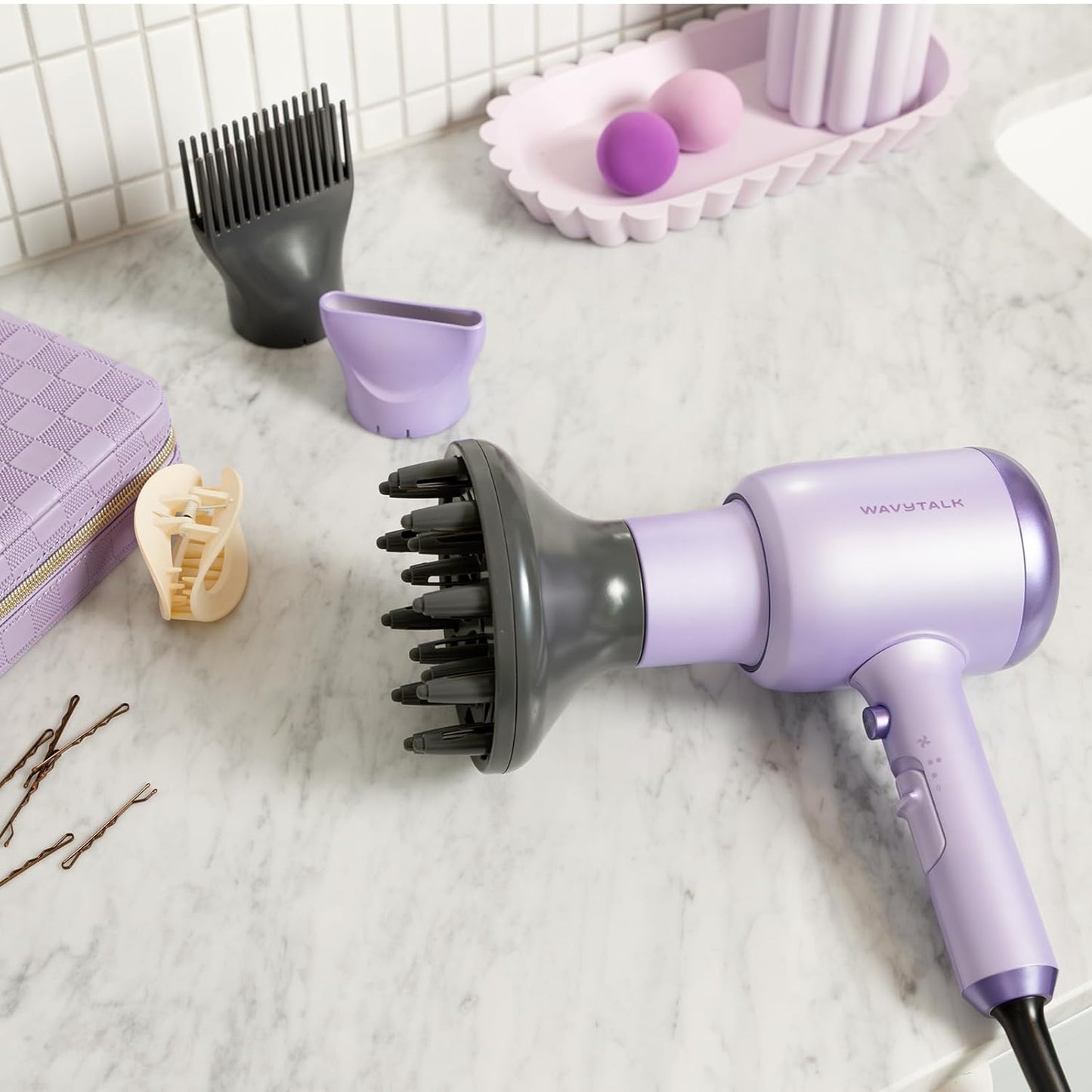 Wavytalk 1875W Ionic Hair Dryer | Diffuser & Comb for Curly Hair | Green