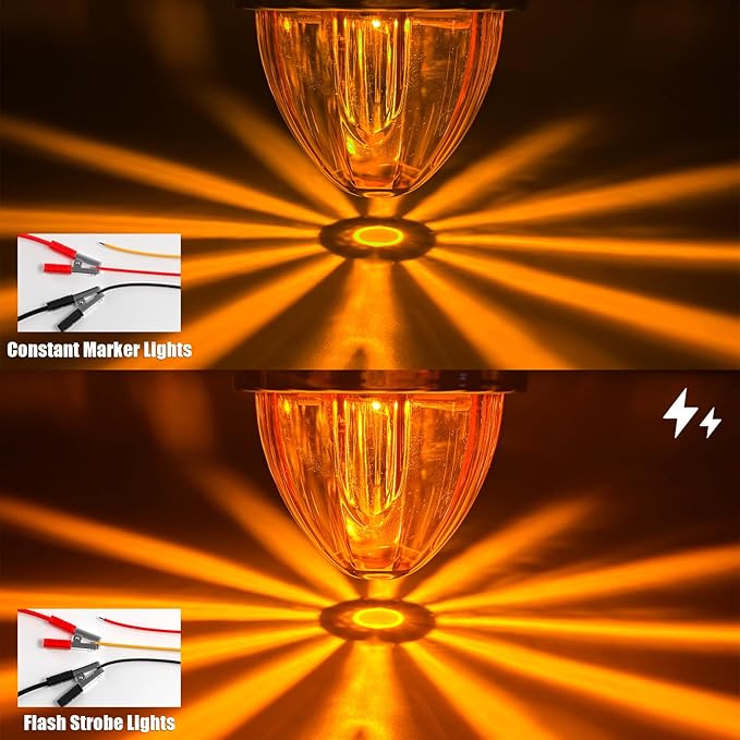 BJZ 8Pcs Amber Watermelon LED Strobe+Constant Marker Lights Dual Function Watermelon-shaped Side Marker Clearance Tail Top Cap Roof Lights for Trailer Truck Semi-trailer Heavy-duty Truck Bus Van