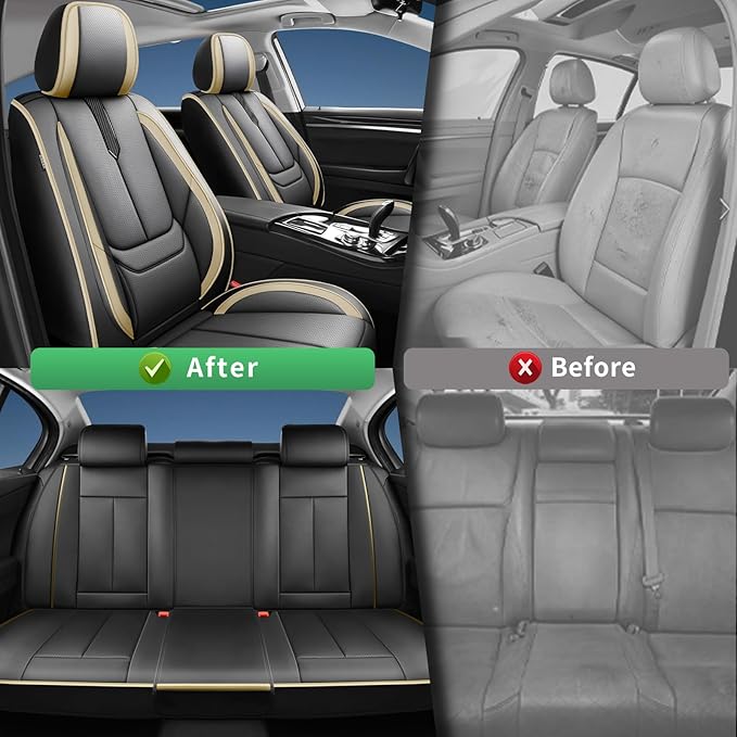 Fit Highlander Car Seat Covers for Toyota Highlander 2007-2026 -Upgraded Premium Waterproof & Breathable Leather,Airbag Compatible,All-Weather Seat Cushion Protector,2 Front/Black-Beige
