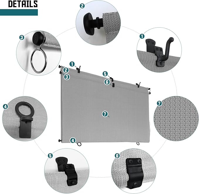 Bynbbur 7'W x 11.5'H Outdoor Patio Shades Foldable Roller Blinds, 220 GSM Sun Shade Roll Up Porch Screens Exterior Shade Cloth for Deck Pergola Backyard, Light Gray