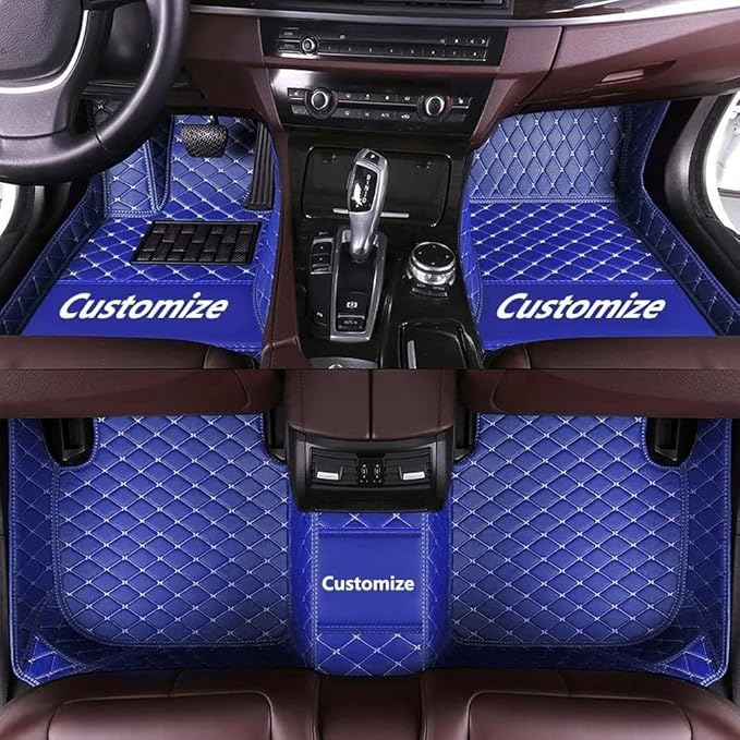 Custom Making Car Floor Mats Compatible for 2000-2025 All Mode Sedan SUV Sports Car Full Coverage Cute Pads Protection Non-Slip Leather Floor Liners (Blue)