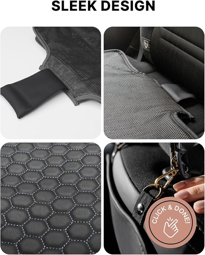 Owleys Set Seat Back Organizer & Car Seat Protector Hexy Waterproof & Non-Slip Protector for Child Car Cushion for Leather and Fabric Seats (Black Set 1)