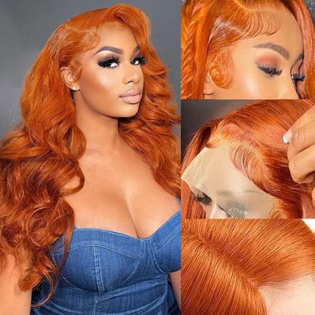 Fascara 28Inch 13X4 Lace Front Body Wave Wig Human Hair 350 Color 180% Density Lace Frontal Wig Ginger Orange Body Wave Lace Fro