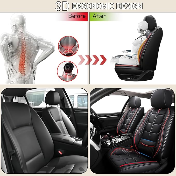 Leather Car Seat Covers Fit for Toyota Corolla Cross 2022-2024, 5 Seater Car Seat Cover, Premium Waterproof, Scratch Resistant Car Interior Accessories (Full Set Black Red)