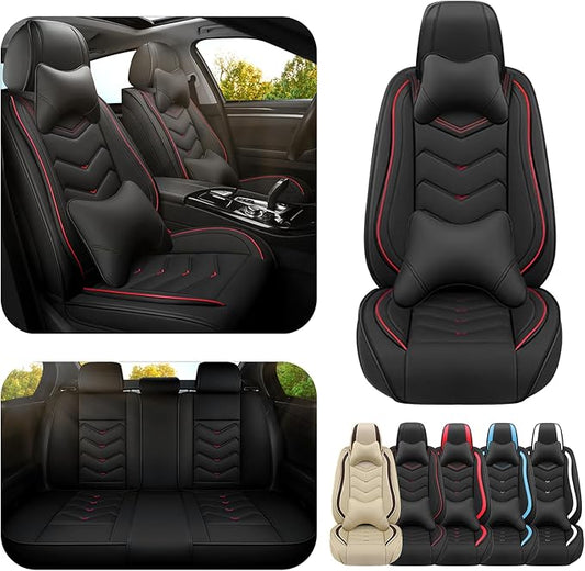 Car Seat Covers for Cadillac CTS 2003-2019, Premium Nappa Leather Car Seat Cover, Stylish Sport Seat Covers， Automobile Seat Cover Sets.(Luxury 5 Seats/Black)