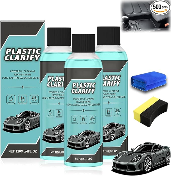 Plastic Clarify For Cars, 120ML Waterless Plastic & Trim Restorer Spray, Scratch Remover and Black Trim Restorer for Interior & Exterior Plastic, Rubber, and Vinyl Surfaces (3pcs)