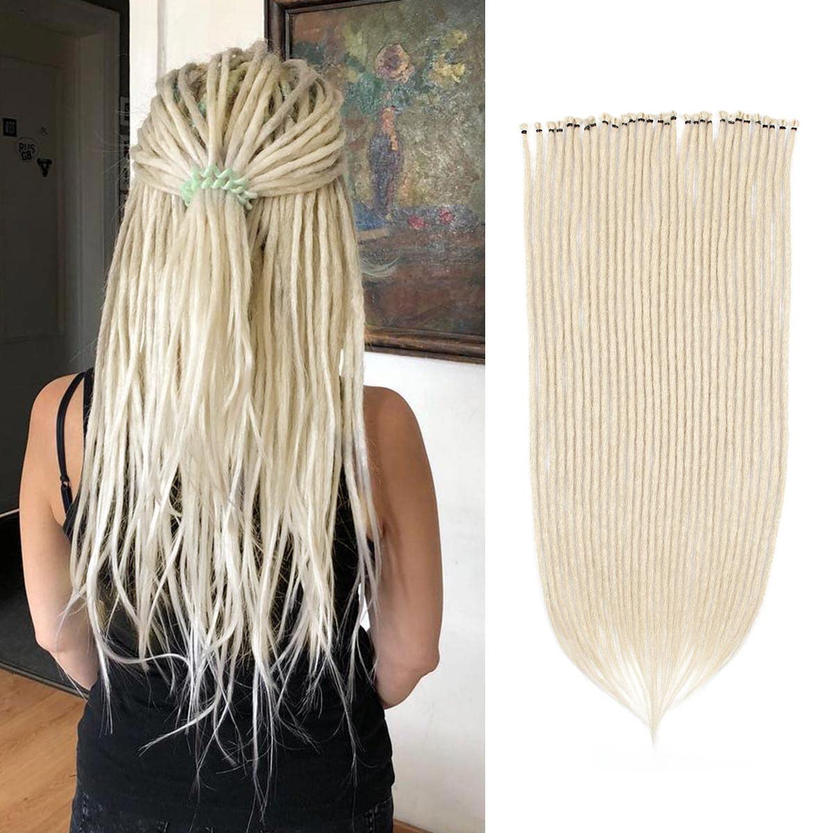 Sangtok 24 Inch 30 Pcs Dreadlock Extensions, Single Ended Thin 0.6Cm Brownish Blonde Dreads Extensions, Synthetic Dreadlock Exte