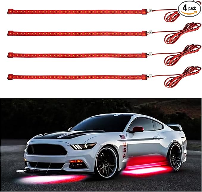 YM E-Bright LED Strip Light 30CM Waterproof for Car Motorcycles Decoration Vehicle Interior Exterior DRL Daytime Running Flexible DC12V,Red(Pack of 4)