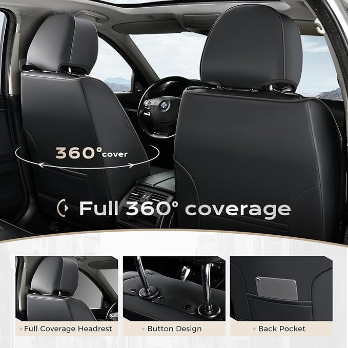 Coverado Car Seat Cover, Cover for Cars Full Seat, Premium Leather, Universal Fit Waterproof Seat Protectors, Car Seat Cushion Non-Slip for Most Cars-Black Red