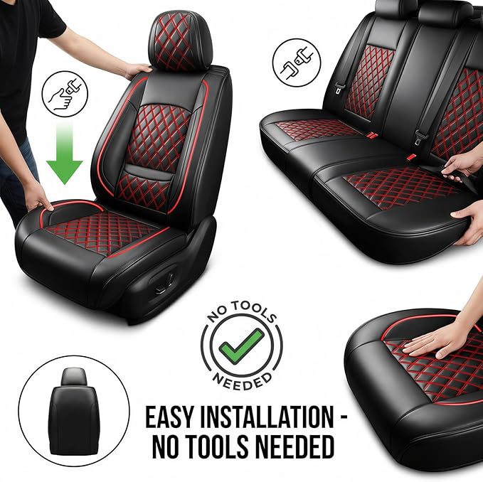 Fit TSX Car Seat Covers for Acura TSX 2003-2014 - Premium Leather, Waterproof, All-Weather, Airbag Compatible, Anti-Slip, Breathable, Easy Install, Seat Protectors, Full Set, Redline
